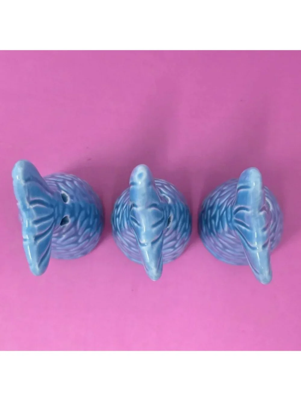 Set Of 3 Blue Ceramic Mermaid Tail Salt & Pepper Shakers Coastal Kitchen Decor
